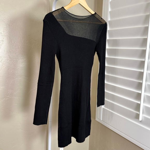 Commense Semi Sheer Panel Sweater Dress Black Knit Mesh Shoulder NWT Small - Picture 7 of 11